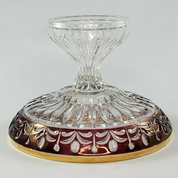 Vintage Anna Hutte Bleikristall Ruby Gold Compote Crystal Pedestal Footed Bowl - Picture 6 of 7